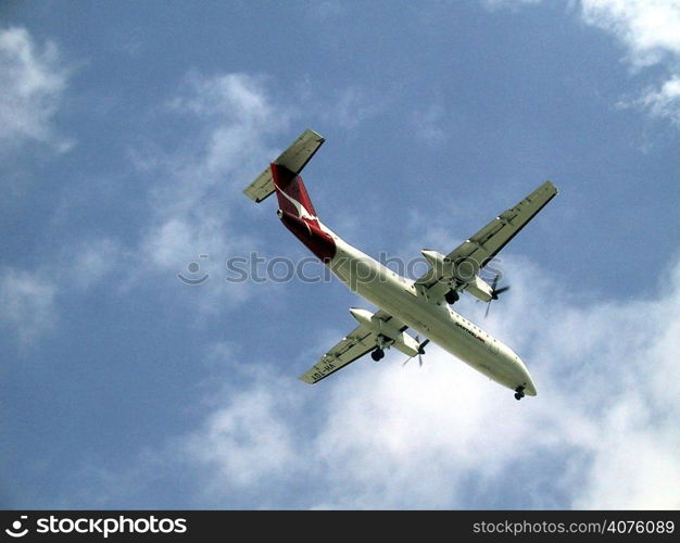 Qantas jet under view as it comes into land. Shot December 01..