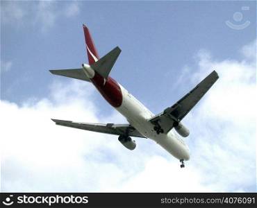 Qantas jet under view as it comes into land. Shot December 01..