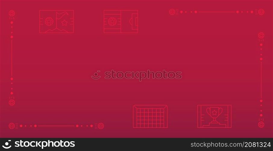Qatar football competition in 2022 year vector. Burgundy soccer field this strips, ball are shown.. Qatar football competition in 2022 year vector. Burgundy soccer field this strips