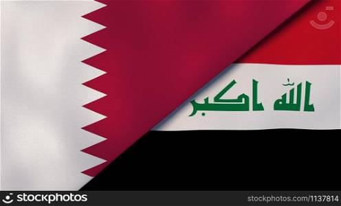 Qatar Iraq national flags. News, reportage, business background. 3D illustration.. Qatar Iraq national flags. News, reportage, business background. 3D illustration