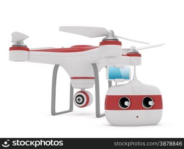 Quadrocopter drone with the camera and Radio remote controller with smartphone preview.