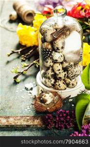 quail eggs and easter decorations