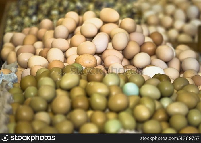 Quail eggs at a market stall, Tai&acute;an, Shandong Province, China