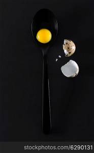 Quail eggs on black background