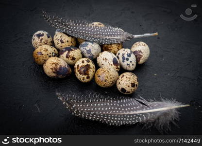 quail eggs on dark old background