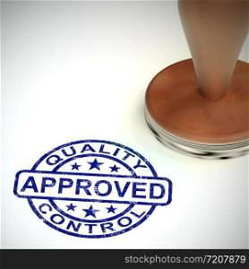 Quality approved concept icon means high-grade and excellent value. 5-star or superior products verified - 3d illustration. Quality Control Approved Stamp Shows Excellent Products
