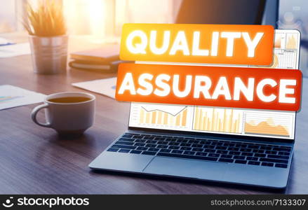 Quality Assurance and Quality Control Concept - Modern graphic interface showing certified standard process, product warranty and quality improvement technology for satisfaction of customer.