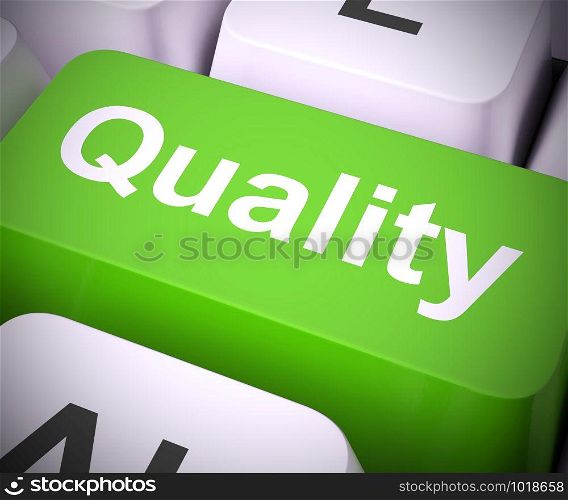 Quality concept icon means high-grade and excellent value. 5-star or superior products verified - 3d illustration. Quality Key Representing Excellent Service Or Products