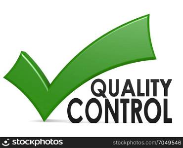 Quality control word with green check mark, 3D rendering