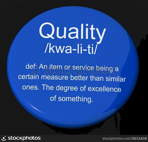 Quality Definition Button Showing Excellent Superior Premium Product. Quality Definition Button Shows Excellent Superior Premium Product