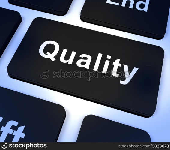 Quality Key Representing Excellent Service Or Products. Quality Key Represents Excellent Service Or Products