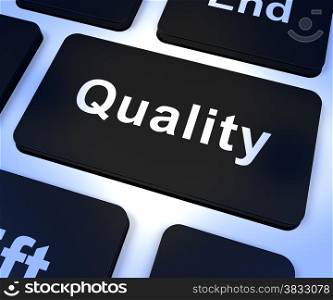 Quality Key Representing Excellent Service Or Products. Quality Key Represents Excellent Service Or Products