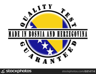 Quality test guaranteed stamp with a national flag inside, Bosnia and Herzegovina