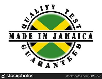 Quality test guaranteed stamp with a national flag inside, Jamaica