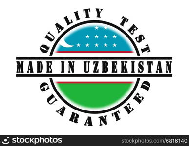 Quality test guaranteed stamp with a national flag inside, Uzbekistan