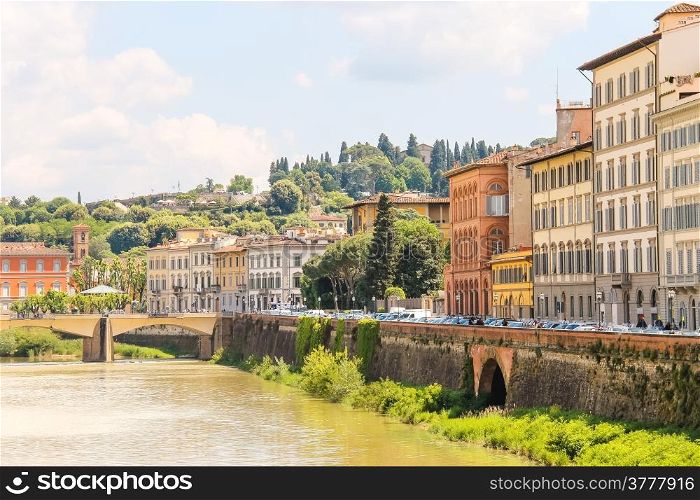 Quay of the river Arno of the ancient Italian city Florence.