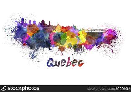 Quebec skyline in watercolor splatters with clipping path. Quebec skyline in watercolor