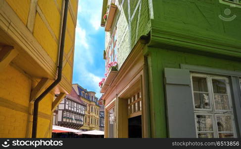 Quedlinburg city facades in Harz Germany. Quedlinburg city facades in Harz of Saxony Anhalt Germany