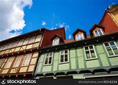 Quedlinburg city facades in Harz Germany. Quedlinburg city facades in Harz of Saxony Anhalt Germany