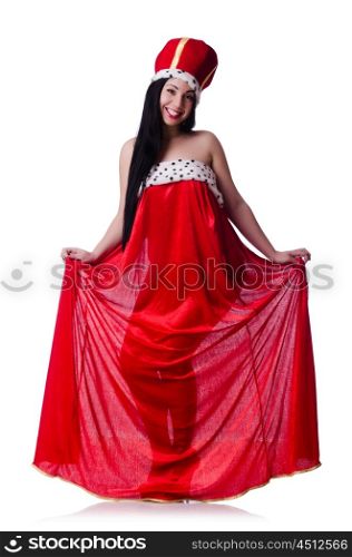 Queen in red dress isolated on the white background