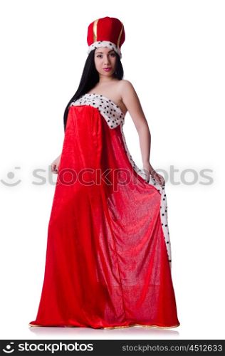 Queen in red dress isolated on the white background