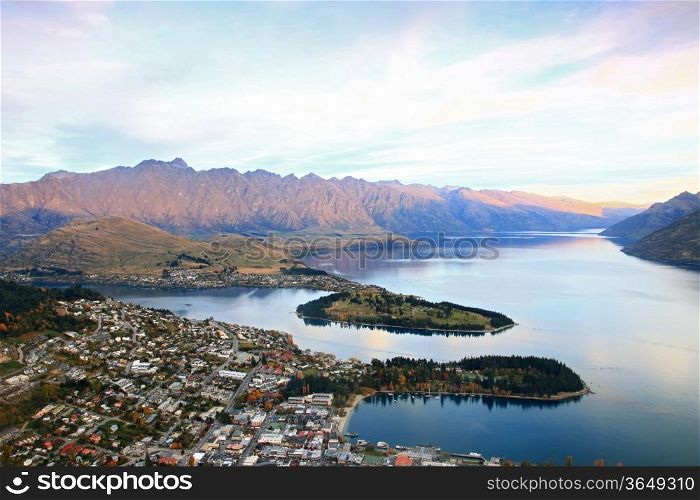 Queenstown downtown aerial view New Zealand