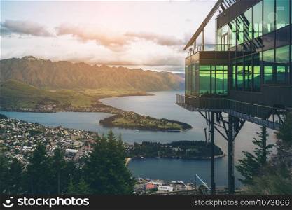 Queenstown, New Zealand and The Rarkables in Panoramic View.