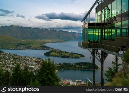 Queenstown, New Zealand and The Rarkables in Panoramic View.
