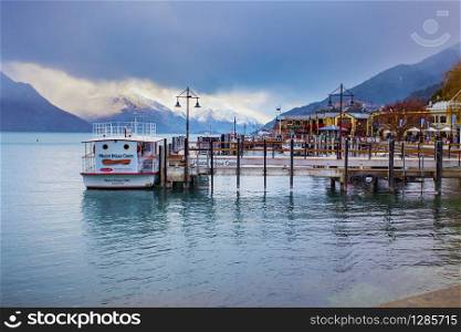 QUEENSTOWN NEW ZEALAND - SEPTEMBER 5,2015 : beautiful scenic of port of lake wakatipu in queenstown most important traveling destination in southland new zealand