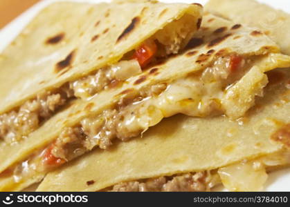 Quesadilla with chicken meat,closeup