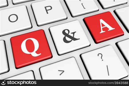 Question and answer keyboard concept with q &amp; a sign and letters on red computer keys for blog, website and online business.