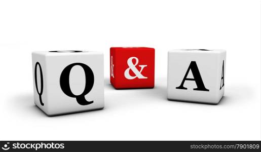 Question and answer, web faq and business contact center support concept with q &amp; a letters on white and red cubes isolated on white background.