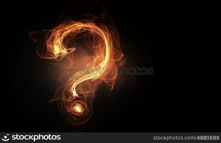 Question light sign. Glowing question mark symbol on dark background