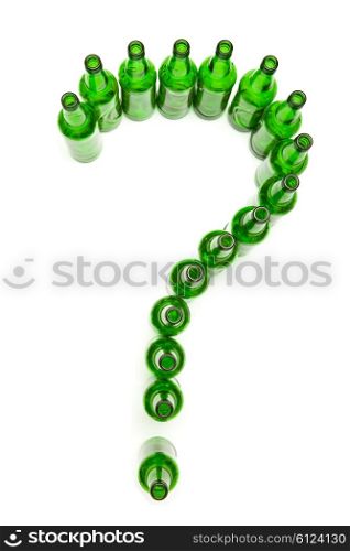 question mark from green beer bottles