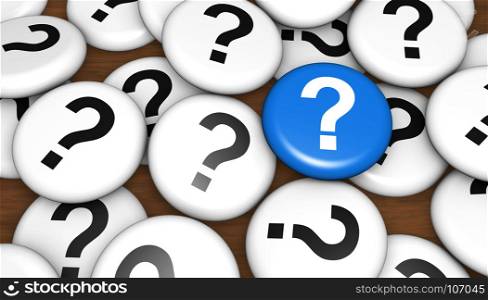 Question mark icon and symbol on pin badges business customer questions concept 3d illustration.