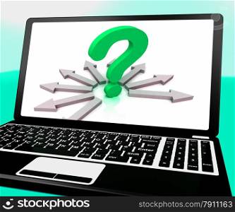. Question Mark On Laptop Shows Different Enquiries And FAQ