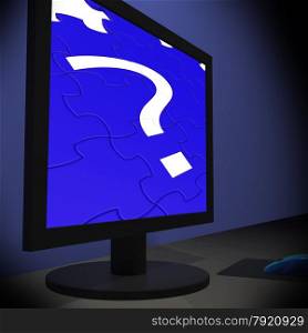 Question Mark On Monitor Shows Confusion And Uncertainty