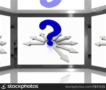 . Question Mark On Screen Shows Questions TV Show Or Confusion