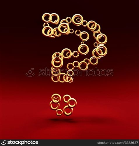 Question mark. Question mark made of golden rings on the red background