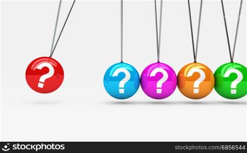Question mark symbol and icon on colorful spheres customer service support questions concept 3D illustration.