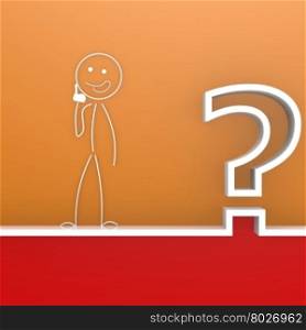 Question mark with curious puppet image with hi-res rendered artwork that could be used for any graphic design.