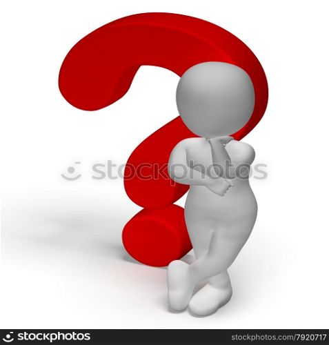 Question Marks And Man Shows Confusion Or Unsure. Question Marks And Man Showing Confusion Or Unsure