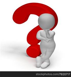 Question Marks And Man Shows Confusion Or Unsure. Question Marks And Man Showing Confusion Or Unsure