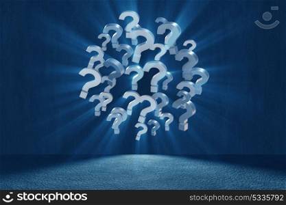 Question marks in uncertainty concept - 3d rendering