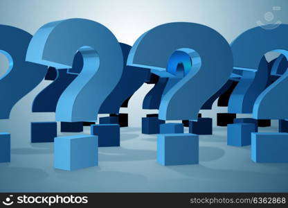 Question marks in uncertainty concept - 3d rendering