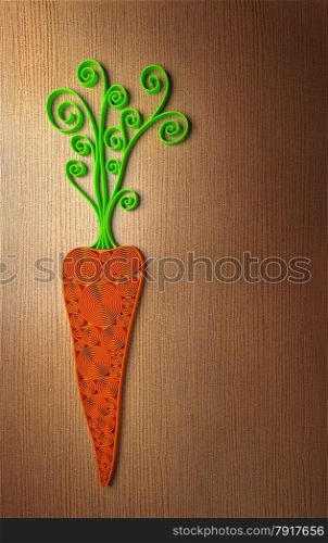 Quilling stylized 3D carrot illustration over wooden table. Carrot illustration