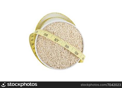 quinoa in white ceramic bowl isolated on white background with clipping path
