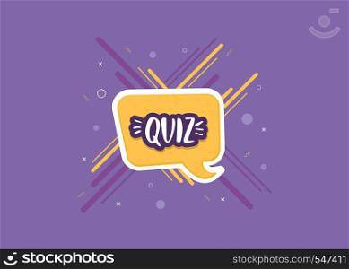 Quiz sticker with lines. Handwritten lettering with speech bubble. Template for social media network. Vector illustration.