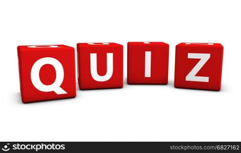 Quiz word and sign on red cubes 3D illustration on white background.