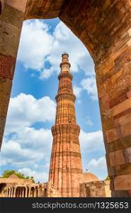 Qutub Minar New Delhi, India, The tallest minaret in India is a marble and red sandstone tower that represents the beginning of Muslim rule in the country, New Delhi, India.